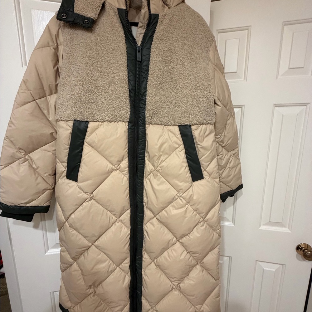 Quilted Beige and Black Long Coat
